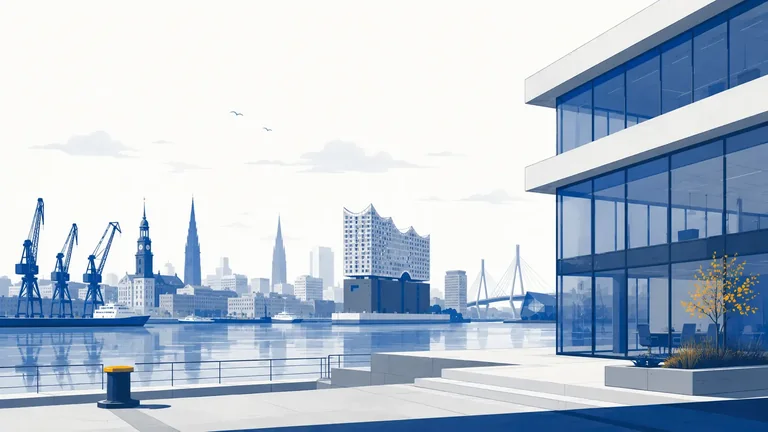 Illustrierte Hamburger Hafensilhouette mit Elbphilharmonie